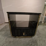 High-Gloss Black & Gold Veneer SideTable with Gold Metal Trim & Locking Drawer